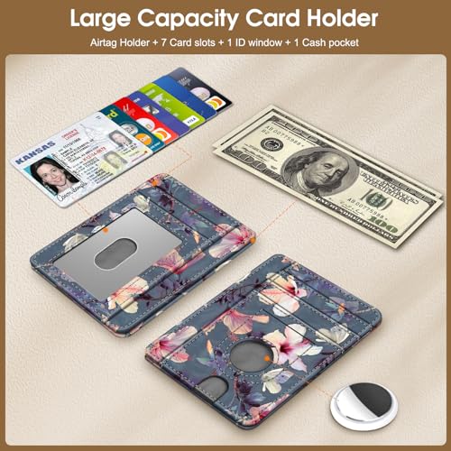 Fintie Slim Minimalist Front Pocket Wallet with Built-in Case Holder for AirTag, 7 Slots Leather Wallet with AirTag Holder, RFID Blocking Cash Credit Card3