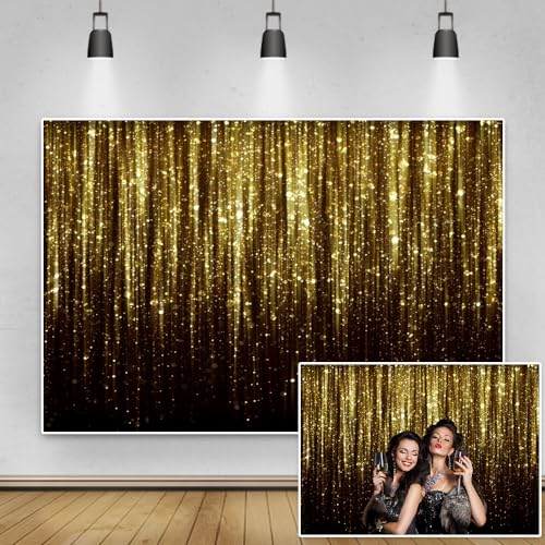Renaiss 3x2.5m Fond de Photographie en Vinyle Noir Or Brillant (sans Paillettes) Toile de Fond Photo Thème rêveur Mariage Enfants Adultes Anniversaire...