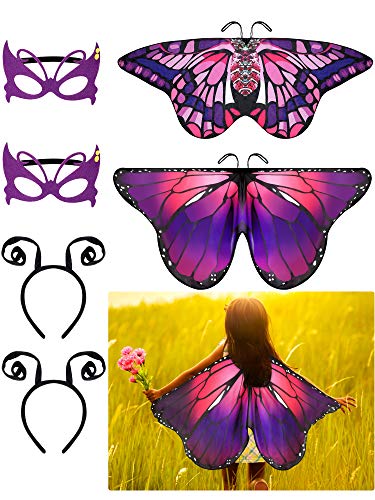 6 Pieces Butterfly Wings Costume with Mask Antenna Headband for Kids Halloween Party (Purple Series Style)