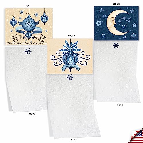 Image of The Best Card Company - 10 Blank Merry Christmas Note Cards (4 x 5.12 Inch) - Boxed Holiday Notecards with Envelopes - Blue Christmas M6700XSB