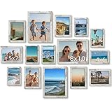 BESCRCL 15 Pack Real Glass Picture Frames Collage Wall Decor, Including 3pcs 8x10, 6pcs 5x7, 6pcs 4x6 Photo Frames for Gallery Wall or Tabletop Display, Distressed White