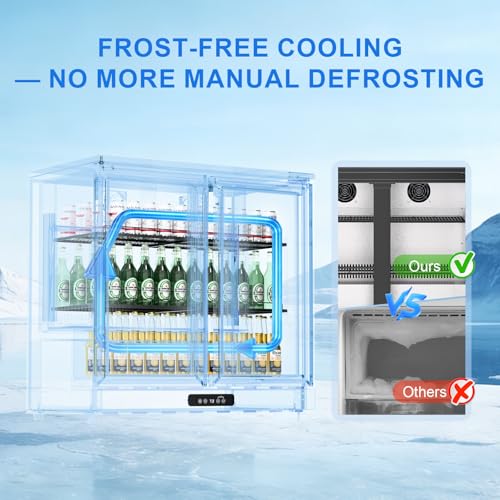 Image of Antarctic Star Beverage Refrigerator Double Door Mini Fridge, Free-standing Display Showcase with Digital Temperature Display and LED Light, Quiet Compressor Small Fridge for Home Bar