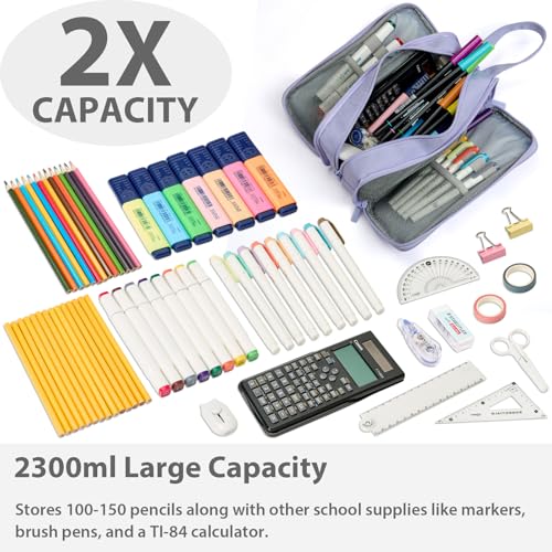 Image of SPACEMATE Pencil Case Pouch Box Bag School Supplies Girls Boys Kids, Cute Preppy Stuff Big Capacity Aesthetic Pen Organizer, Back to College Stationary, Purple, Extra Large Style, 2300ml