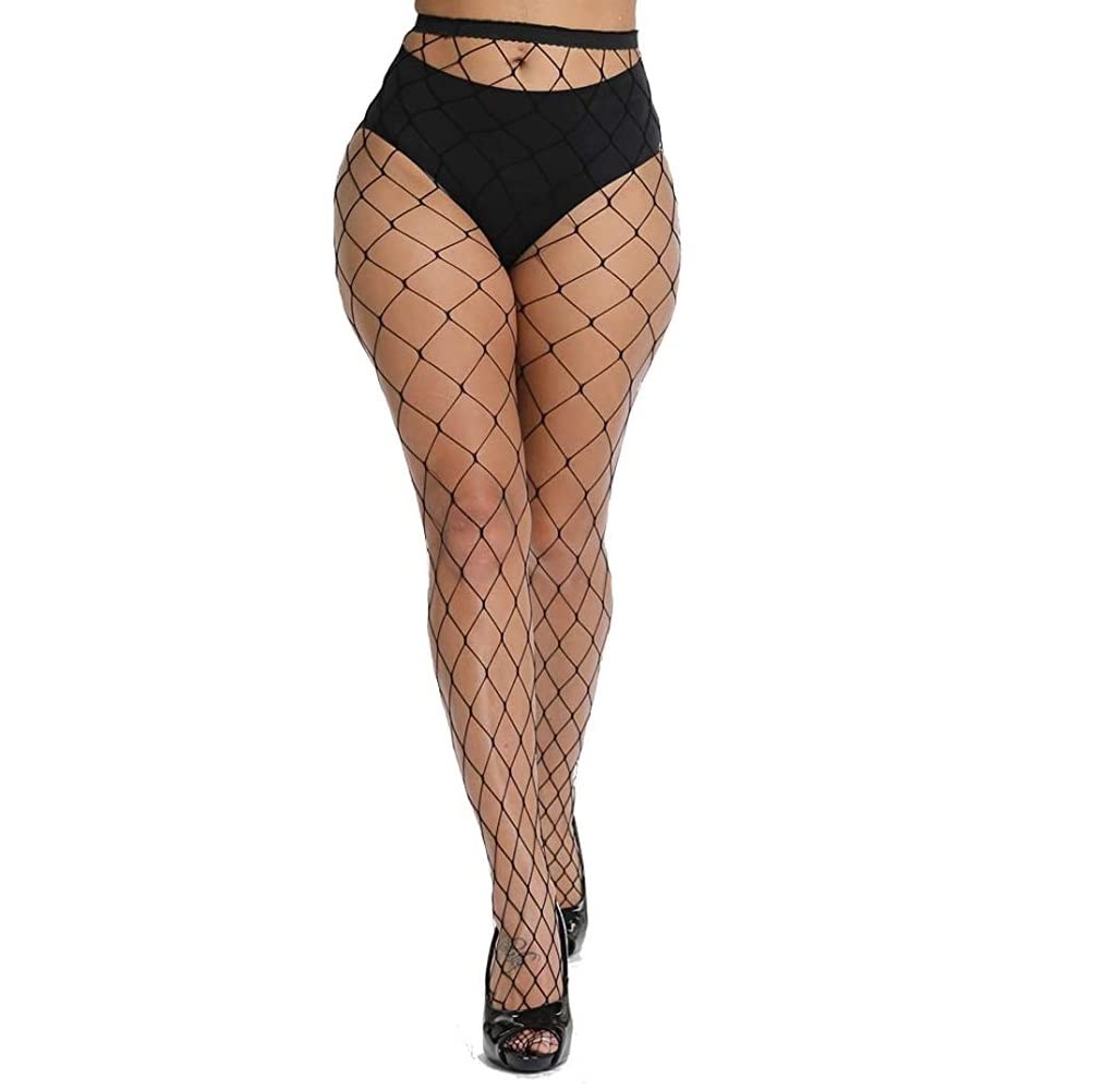 plumbury Women's/Girls's High Waist Pantyhose Fishnet Stockings Broad Mesh Net, Free Size, Black-picture-34