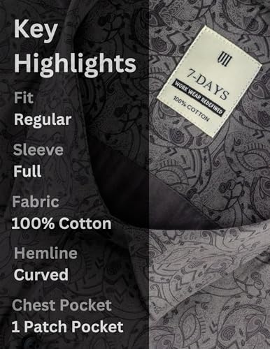 Image of 7-DAYS Men's Premium Formal Printed Shirt - 100% Cotton, Regular Fit, Full Sleeves, with Pocket - Stylish for Special Occasions.