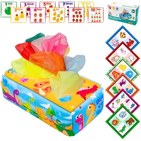 Baby Tissue Box Toy - Sensory Toys Infant 6-12 Months Toddler Montessori Toy for Babies Magic Tissue Box Early Learning Educational Preschool Newborns Gifts Boys Girls Cover