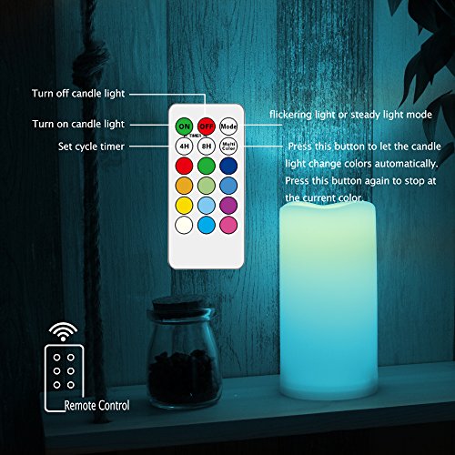 Image of Color Changing Outdoor Flameless Pillar Candles Remote Waterproof Battery Operated Electric LED Candle Set for Gift Home Party Wedding Supplies Garden Halloween Christmas Decoration, 2 Pack, 3 inch x 7 inch