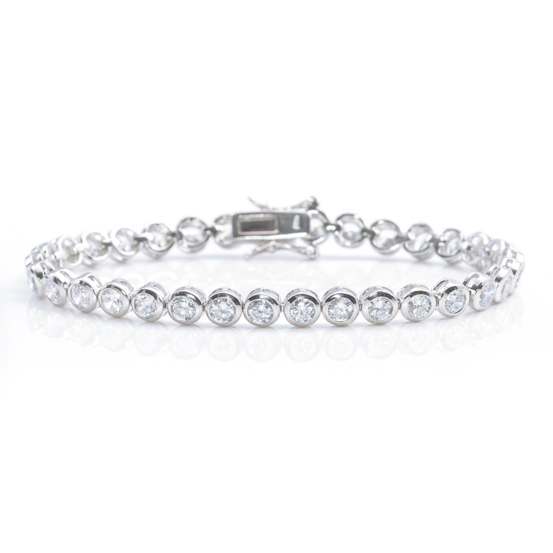 Silverly Bracciale Tennis da Donna in Argento Sterling 925 con Zirconi Cubici Rotondi Incastonati, 5mm | Bracciale Impilabile da 19cm con Zirconi Cubici | Gioielli Scintillanti in Argento Massiccio