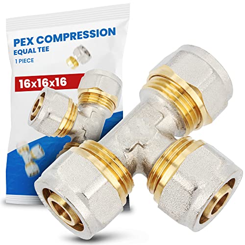 Te Compresión PEX-AL-PEX 16 x 16 x 16 mm Latón Sistema de Tornillos Calefacción Fontanería Conector Adaptador Accesorios para Tubo Pieza de Tubería Multicapa