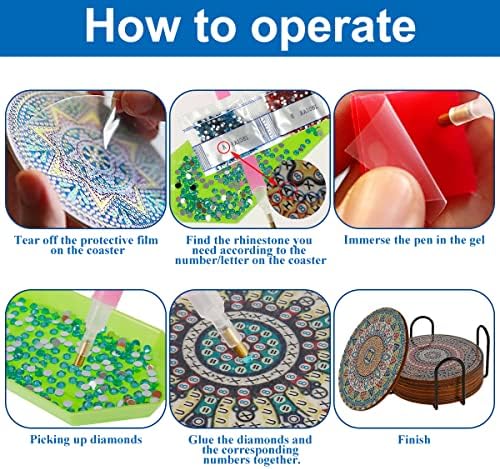 SDYGDB 8Pcs DIY Diamond Coasters Kit with Holder 4 Inch Rhinestone Painting Coasters Reusable Diamond Drawing Cup Mat Colorful Crystal Art Painting Cup Pad Crafts for Kid Adult Beginner(8pcs)