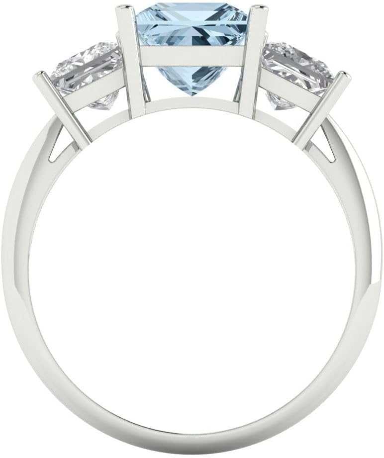 Clara Pucci Natural Aquamarine Princess Cut Three-Stone Ring | 14K Solid Gold | 2.50 cttw | Womens White Gold Fashion Jewelry