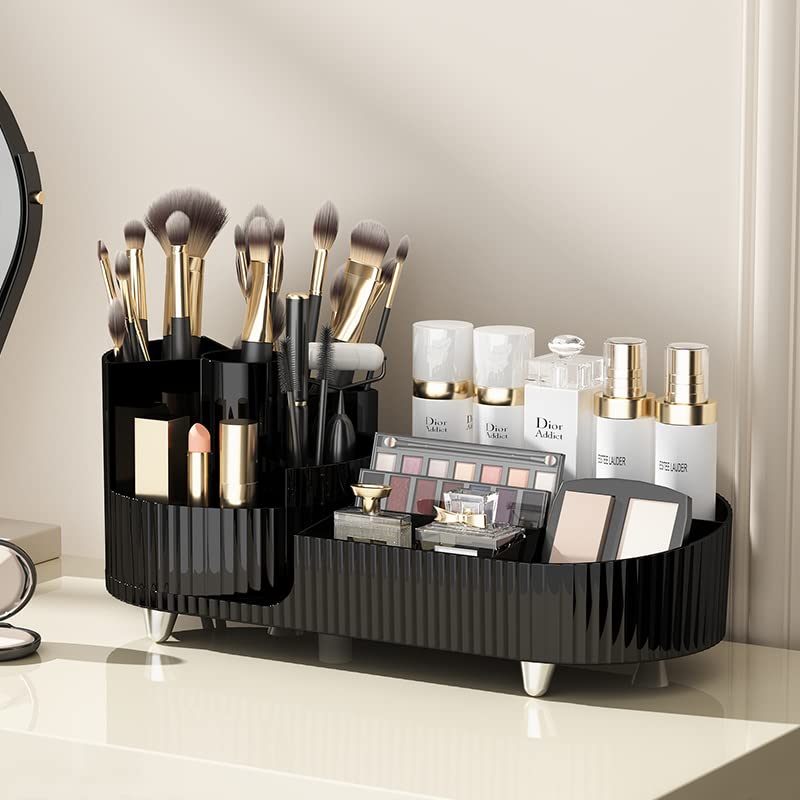 Rotation Makeup Organizer,Large Capacity Cosmetic Display Case,For Storing Skin Care Products, Makeup Brushes and Lipsticks, Suitable for Countertop Vanity and Bathrooms (360°Black)