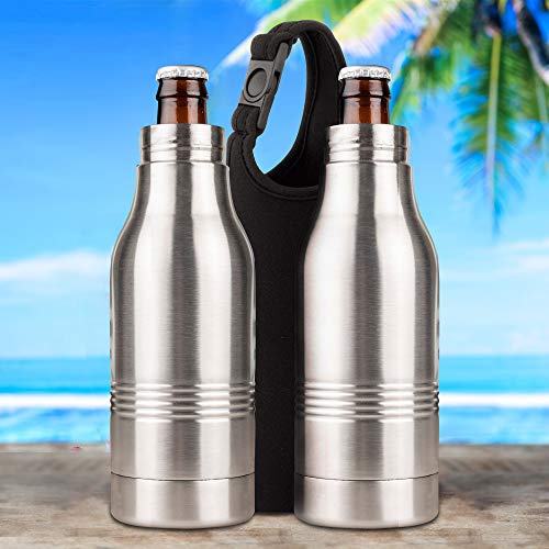 Strova Beer Bottle Insulator (2-Piece Set) Stainless-Steel Insulated Bottle Holder w/Double-Walled Insulation – Beer Cooler Keeps Drinks Colder, Longer (Includes 2 Carry Bags)
