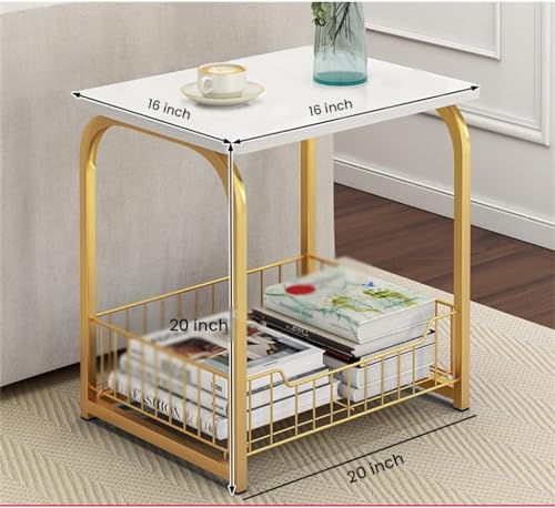 Image of Coffee Table Side Table, MDF Metal, with Storage Basket for Living Bedroom | Side End Table for Living Room, Bedroom, Office (Gold Black)