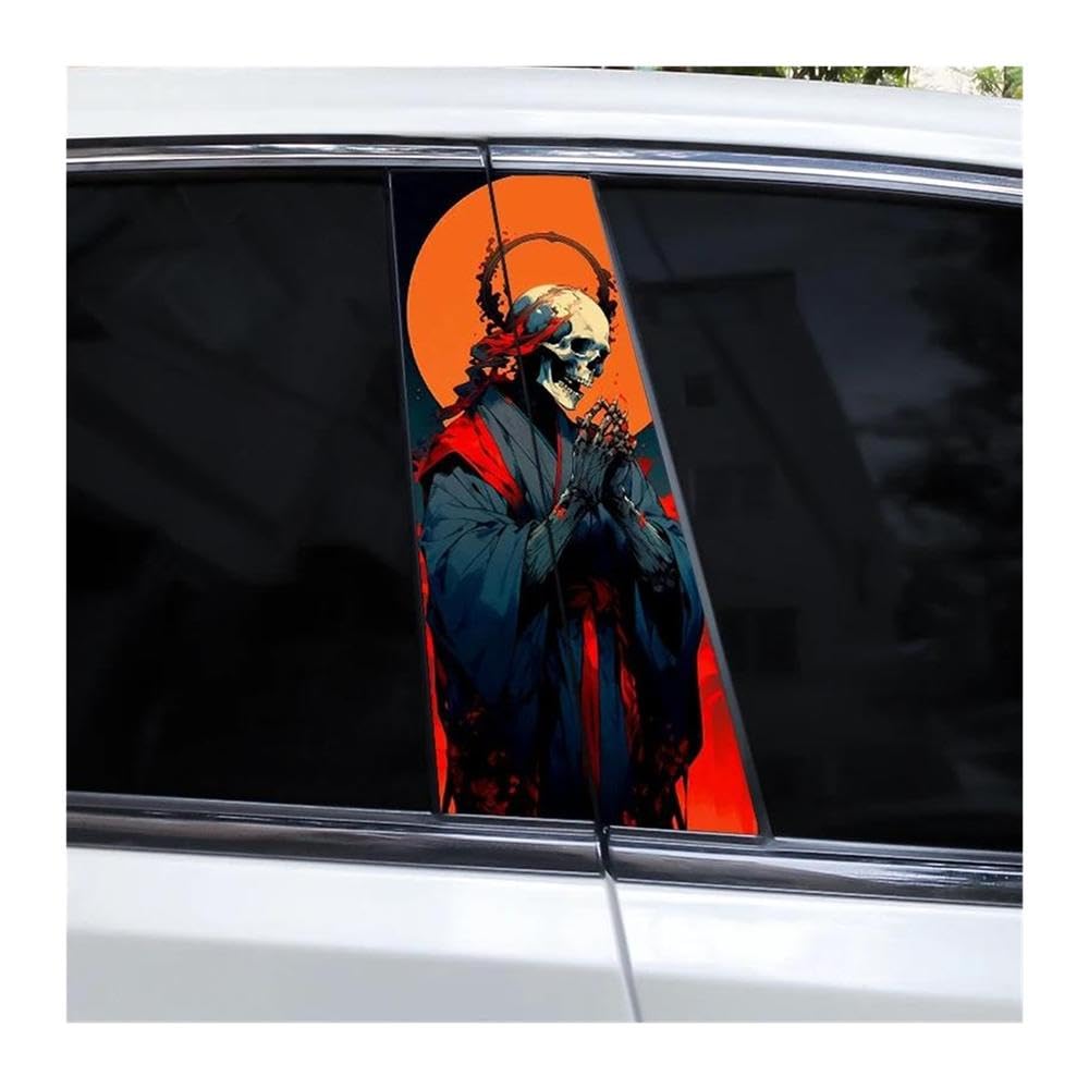 Decorative Items 2pcs Car Window Pillar Stickers Horror Skull Waterproof Vinyl Stickers Car B-Pillar Stickers(N)