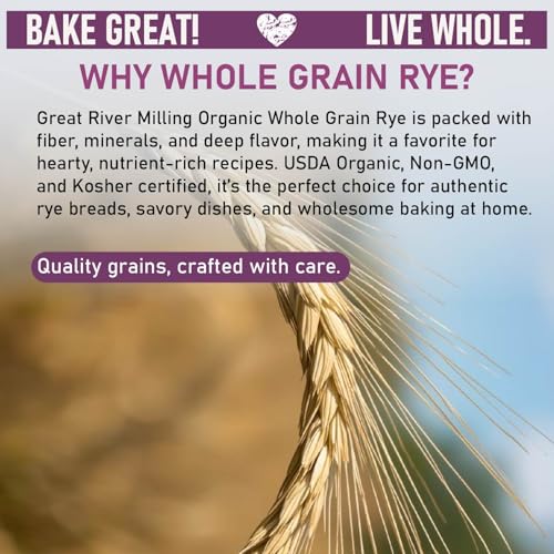 Image of Great River Organic Milling Organic Whole Grain Rye Berries | High-Fiber, Nutrient-Rich Ancient Grain | Non-GMO, Kosher | Ideal for Baking, Sourdough, Salads, Pilaf & Soups | 2 Lb