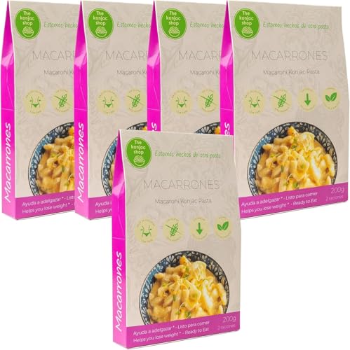 The Konjac Shop - Macarrones de Konjac 270g Shirataki Sin Gluten Bajo en Calorías y Carbohidratos Ideal para Dietas Keto y Veganas (Pack de 5)