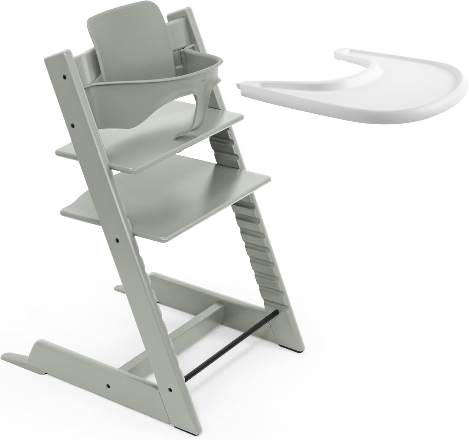 Chaise haute Stokke Tripp Trapp (Vert glacé) avec le plateau Stokke (Blanc) - Comprend la chaise + le Baby Set 2 pour les enfants de 6 à 36 mois - Ajustable, ergonomique et facile à nettoyer