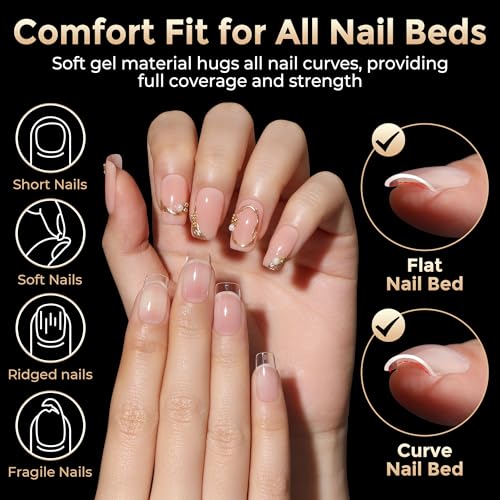 Image of Nail Tips Square: 504PCS Tri-Layer Core Short Square Gel Nail Tips, 12 Sizes Soft Clear Nails Full Cover Acrylic False Fake Nails for Women Flat & Natural Nail Extensions Home