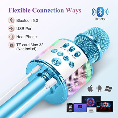 Kussla Karaoke Microphone For Kids, Wireless Singing Microphone Bluetooth Karaoke Machine With Led Lights, Magic Sing Karaoke Girls Birthday Gifts Home Ktv #TOP3