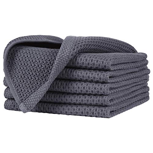Homaxy 100% Cotton Waffle Weave Kitchen Dish Cloths, Ultra Soft Absorbent Quick Drying Dish Towels, 12x12 Inches, 6-Pack, Dark Grey