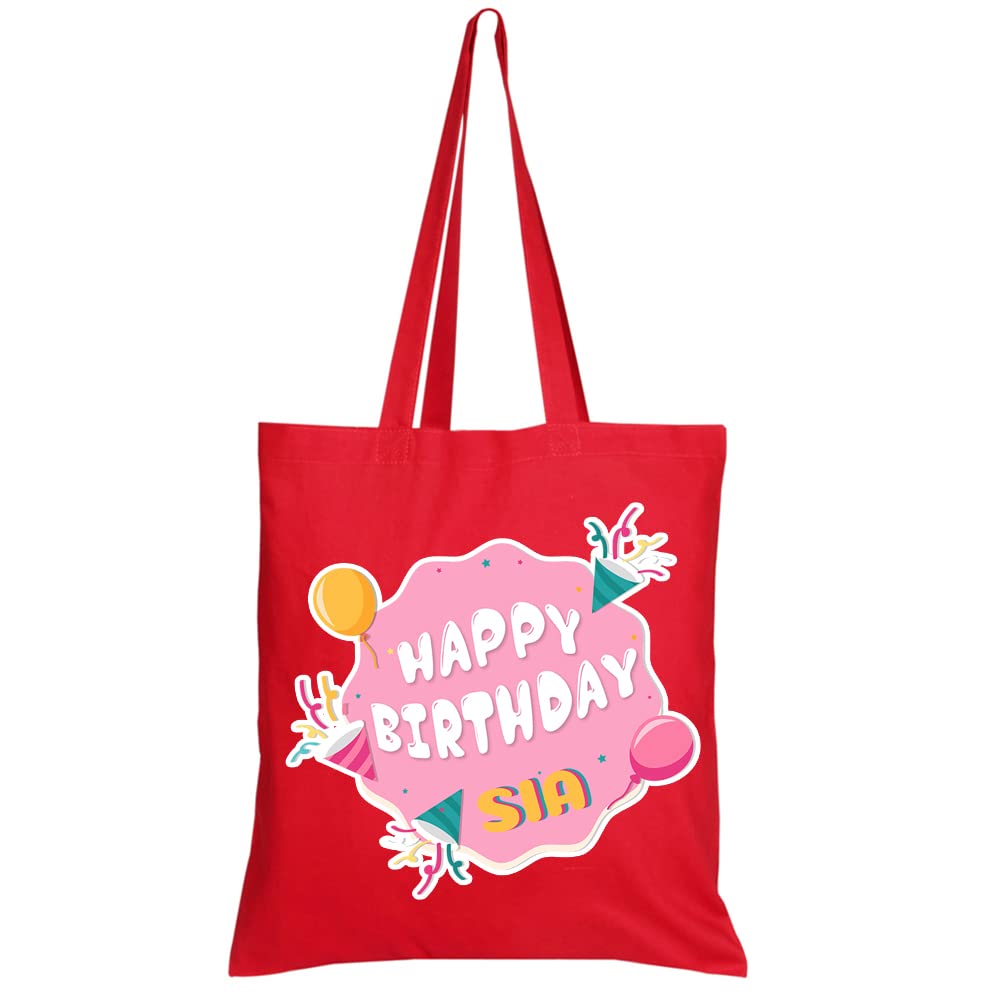 Getagift Personalised Happy Birthday Balloons themed Tote Bag-Cotton Shopping Bag. (Full Red)