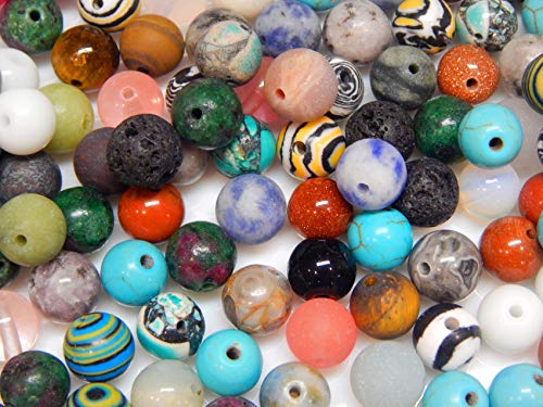 Gemstone Mix Beads Round Set Round Lava, Quartz, Aventurine, Amazonite, Amethyst, Jade, Moonstone, Jasper, Sodalite - Image 3