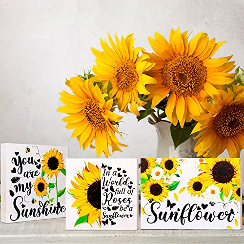 3 Pieces Tiered Tray Wood Signs Farmhouse Tray Decor Blank Wooden Table Sign Inspired Summer Fall Decor Rustic Mini Wood Kitchen Signs (Sunflower Style) - Image 3