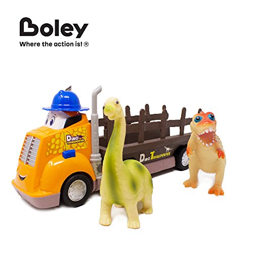 Boley 3 Piece Dino Transporter Set - Dinosaur Lovers Set For Kids, Children, Toddlers - Animated Truck With Realistic Motor Sounds, Detachable Truck Bed #TOP1