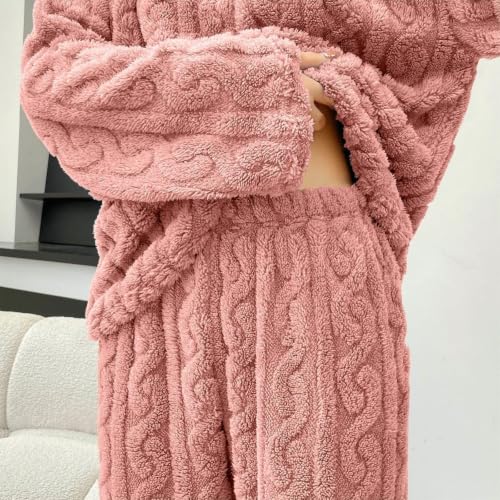 Womens Quarter Zip Flannel Pajamas Set 2031 Winter Warm Fuzzy Sleepwear - image 4