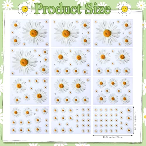Image of Fuutreo 12 Sheets Daisy Stickers 130 Pcs Flower Car Decals Self Adhesive Vinyl Retro Flower Car Sticker for Bumper Mirror Window Clings Laptop Wall Decoration
