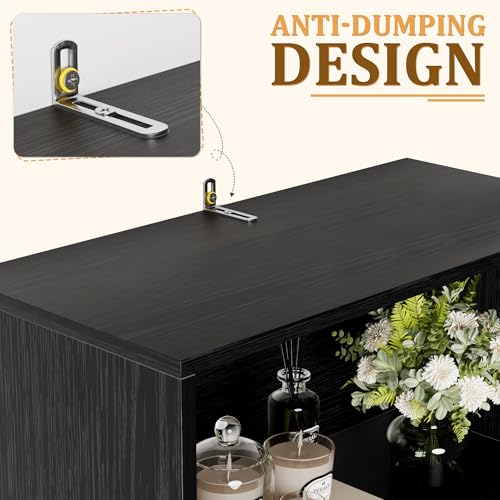 Image of Furniwell Industrial Bookshelf and Bookcases with Doors Modern Bookshelf Cabinet Tall Book Shelves Storage for Home Office, Bedroom (Deep Black)