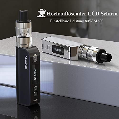 Manvap E Zigarette 80W E Shisha mit 0.3 Ohm 2ml Verdampfer Tank, 2200mah Akku Kit,Regelbare Watt LED Bildschirmmit… – Bild 7