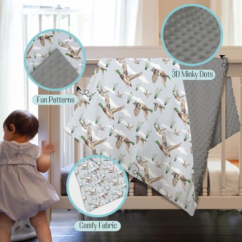 Image of Mink Baby Boys Blanket Mallard Duck Hunting, Wild Lake Bird Animal Hunter Reed Soft Plush Double Layer Dotted Backing Receiving Swaddle, Newborn Infant Toddler Nursery Crib Bedding 30 x 40