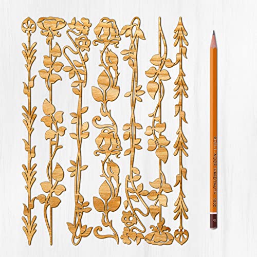 Ajoure Lasercut Embelishments # Art Deco Long Flowers Borders Vintage Veneer Wooden Chipboard Plywood Silhouette for Craft
