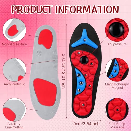 Image of Glitopper Acupressure Magnetic Insoles Orthopedic Massage Insoles with Magnetic Technology Shock Absorption Arch Support Helps Blood Circulation and Relieve Fatigue(Red,L(Men 12-15 /women 13-16))