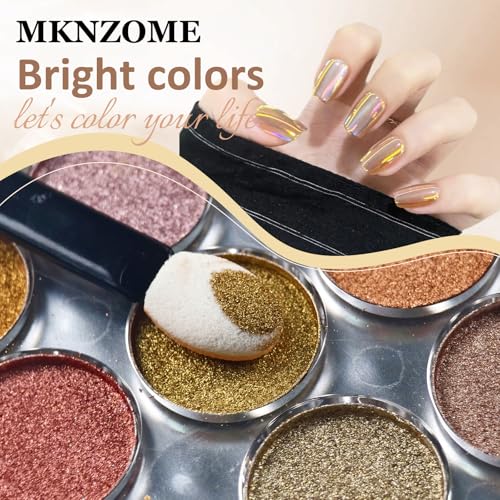 Image of 9 Colors Chrome Nail Powder Palette, Gold Silver Pink Metallic Mirror Holographic Chrome Powder for Nails, Fine Glitter Nail Art Decoration for Home DIY Salon Manicure Pigment, C