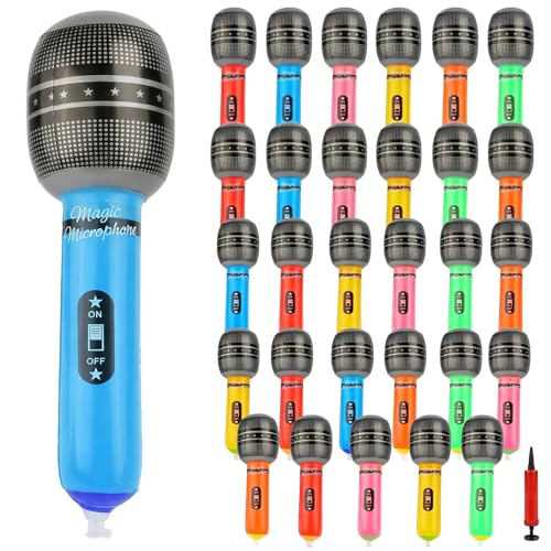 NYXODRON 30 Pcs Inflatable Microphones with Air Pump 10 Inch Party Props