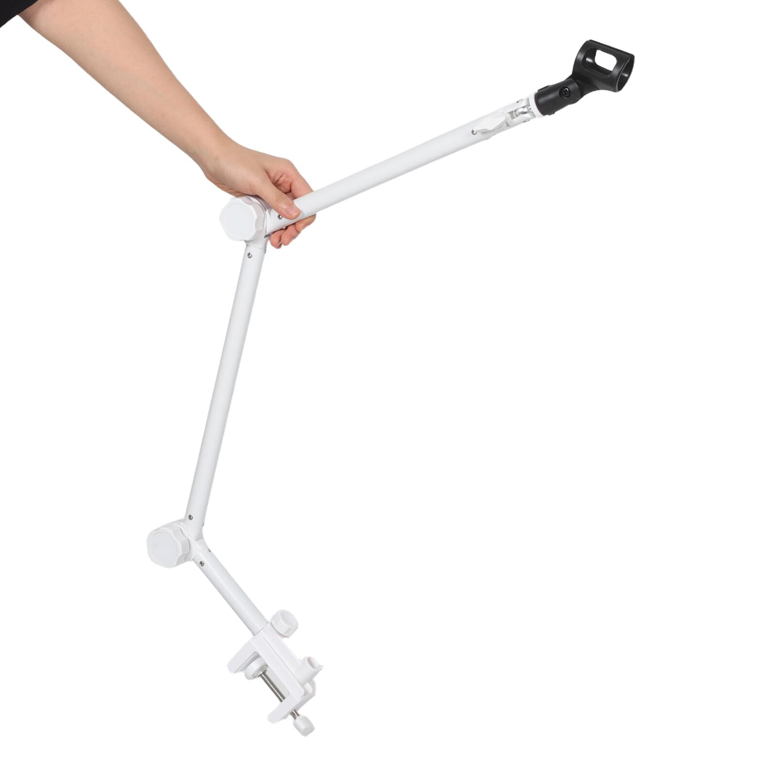 Soporte de Brazo para Micrófono Blanco, Ajustable y Plegable, con Clip, Metal y Plástico, para Podcast y Radio en Escritorio