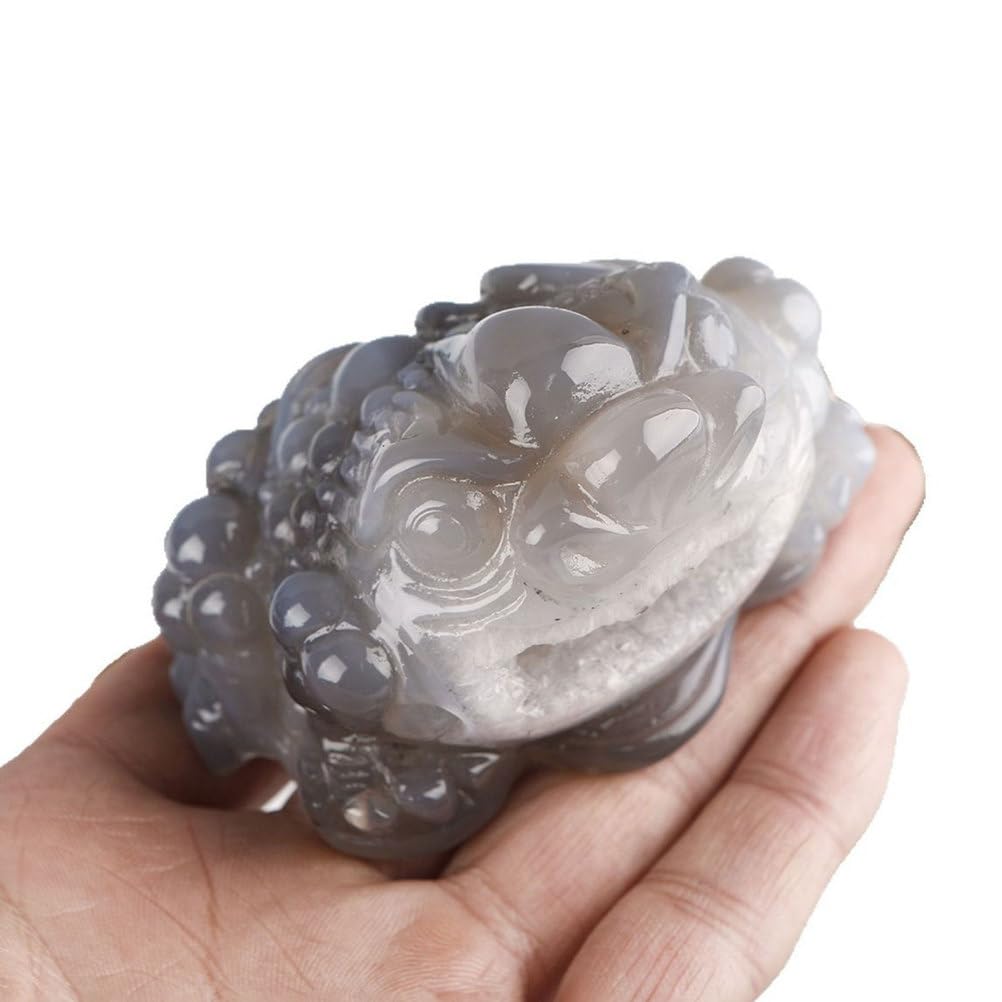 RVBLRDSE Carved Agate Geode Money Toad (Jin Chan) Crystal Lucky Fortune Statue for Home Office Decor, Wealth & Success Charm, Feng Shui Ornament,350g Gemstone Stone