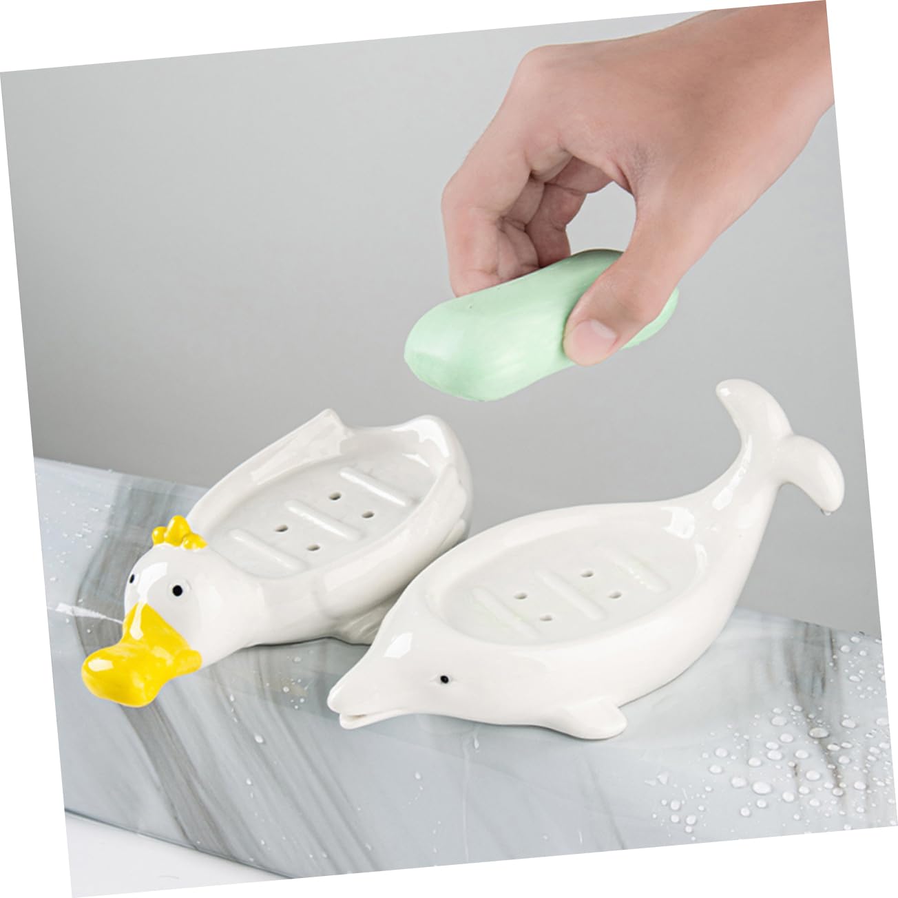 2 Stück Keramik Seifenschalen Tierform mit Ablauföffnung Seifenhalter Dusche Bad Küche Dekorativer Abtropfhalter