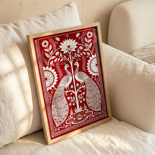 Image of kotart Decorative Traditional Wall Art Home Decor Madhubani Painting poster With Frame For Living Room Bed Room Hotel Wall Decor Digital Reprint (14X20 inch)