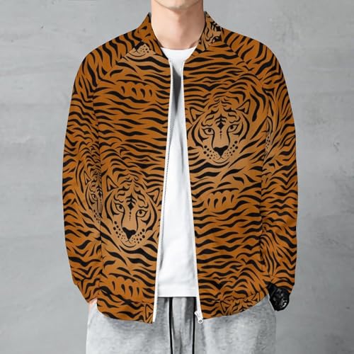 Tiger Animal Print Men's Bomber Jacket Lightweight Windbreaker Casual Coat Pocket Spring Fall2