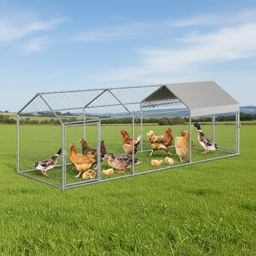 Large Metal Chicken Coop with Run and Waterproof Cover