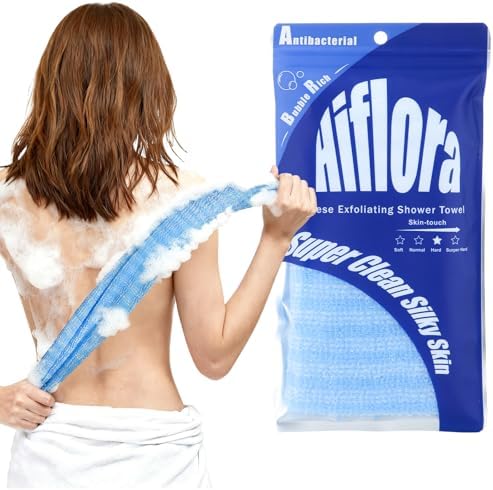 Back Scrubber for Shower and Dead Skin Removal, Exfoliating Body Scrubber for Smooth Skin Japan Washcloth for Shower & Bath, Versatile Body Scrub Towel, Ideal for Skincare, Blue Hard