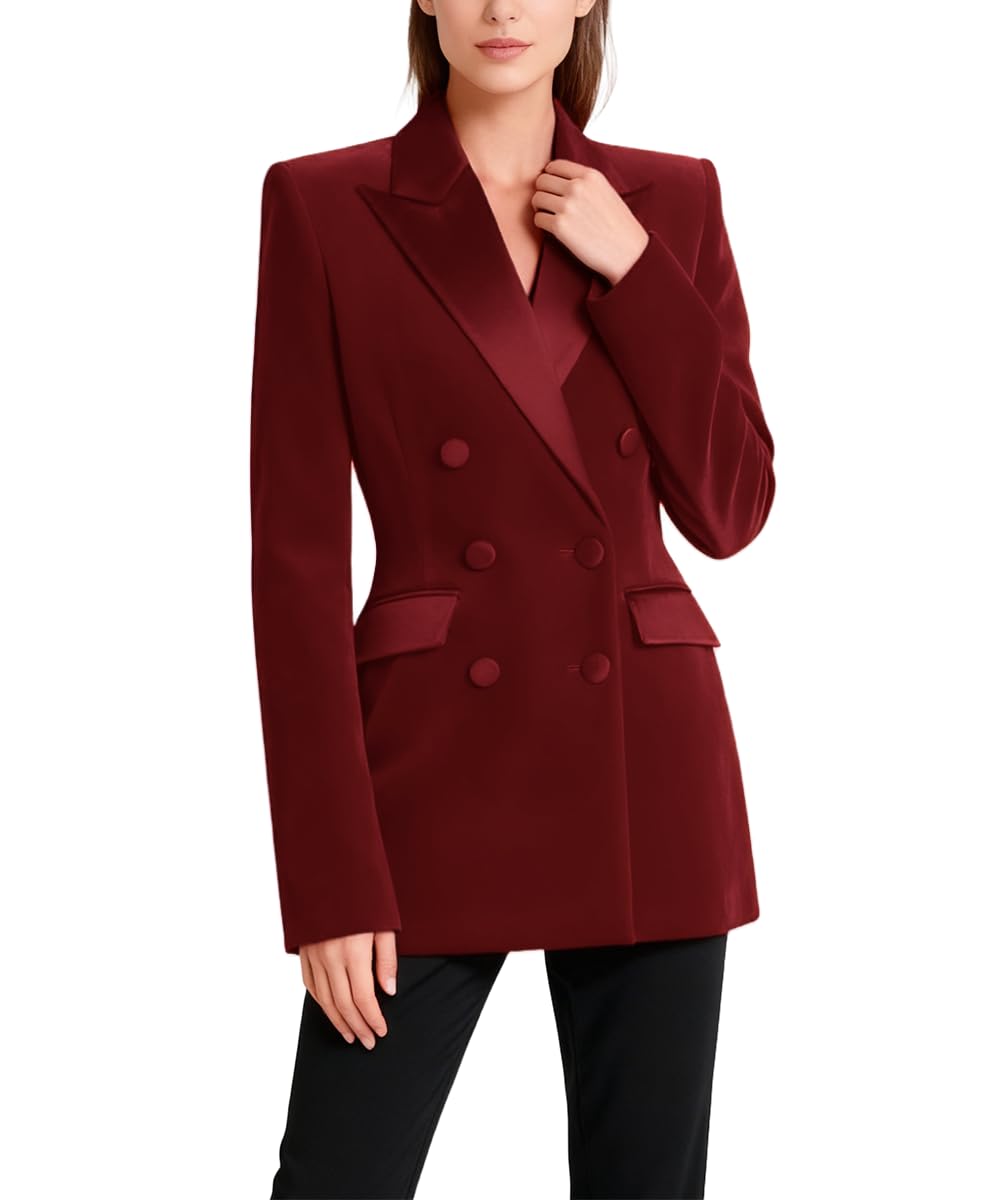 Womens Velvet Blazer Casual Business Suit Jackets Double Breasted Blazers for Women Slim Fit Work Office Coats Outerwear