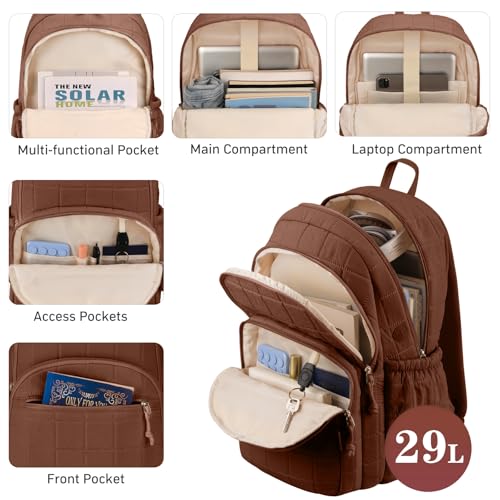 Image of kadilong College Laptop Backpack,Travel Backpack for Women,Quilted Bookbag for 15.6 Inch Laptop Casual Daypack,Chocolate