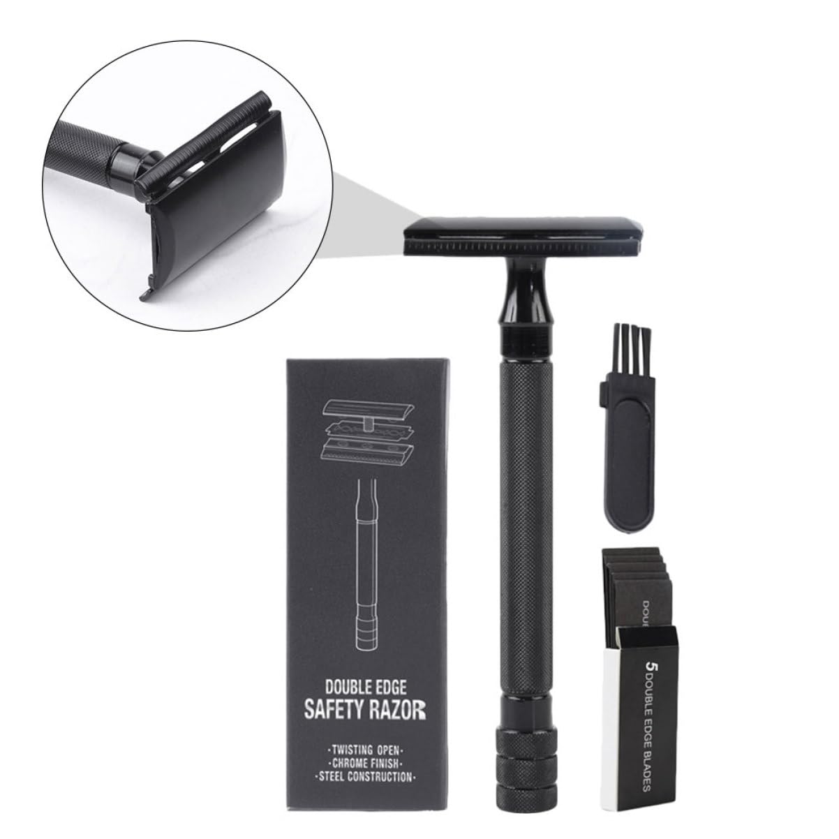 FRCOLOR 3sets Rasoio Manuale Di Sicurezza Con Manico Ergonomico Per Barba Da Viaggio Compatto Con Lamette e Pennello Per Uso Domestico e Hotel