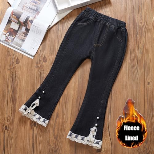 Teen Girls Boot-Cut Jeans Bow Printed Mid Rise Elastic Band Basic Jeans Fashion Personality Girls 12/14 Clothes2