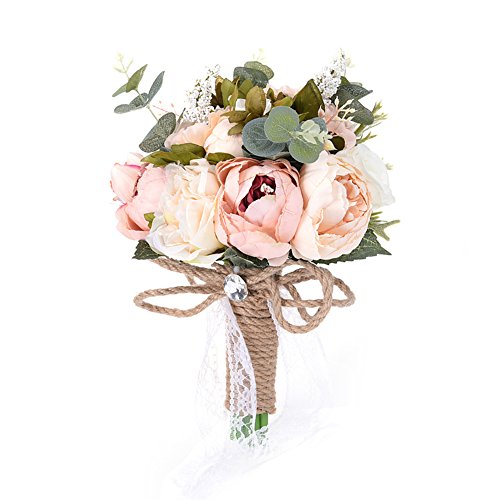 Zyurong Ramo de flores de boda de novia ramo de dama de honor artificial flores de seda